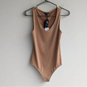 NWT Express nude/tan Body Contour Sleeveless Bodysuit - v-neck